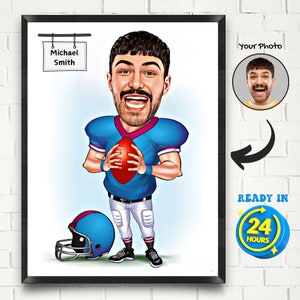 BenutzerdefinierteRugby Fußball Zeichnung, lustiges Rugby Geschenk, Fußballspieler Karikatur vom Foto, Rugby Geschenk, Weihnachtsgeschenk Fußball Cartoon Porträt
