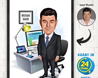 Aangepaste cartoon accountant portret, belasting auditor karikatuur tekening, accountant cadeau, accountant verjaardag pensioen, accountant kantoor decor