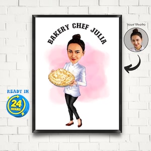 Custom Bakery Chef Cartoon Portrait, Female Chef Caricature from Photo, Chef Gift for Women, Pastry Chef Portrait, Woman Funny Chef Gifts