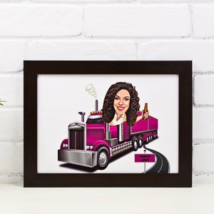 Personalized Female Truck Drivers Caricature, Lady Truckers Portrait