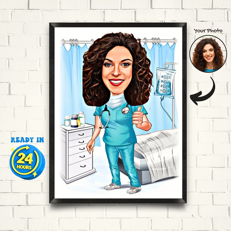 Personalized Female Nurse Caricature From Photo, Funny Nurse Gift for ...
