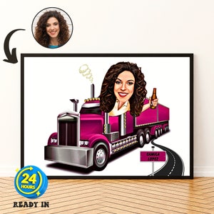Caricatura personalizada de camioneras, retrato de camionera, retrato de caricatura de camionera personalizada, caricatura divertida de camionero