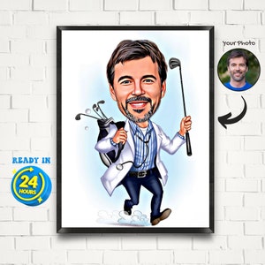 Regalo medico personalizzato per giocatori di golf, caricatura personalizzata dalla tua foto, regalo medico per giocatori di golf, regalo di compleanno con cartone animato per giocatori di golf, regalo per giocatori di golf