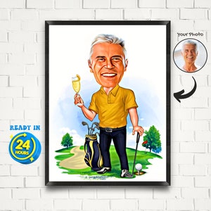 Custom Golfer Cartoon Portrait, Golfer Gift, Golfer Caricature from Photo, Funny Golfer Drawing Art, Caricature from Photo, Golfer Cartoon