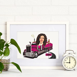 Personalized Female Truck Drivers Caricature, Lady Truckers Portrait