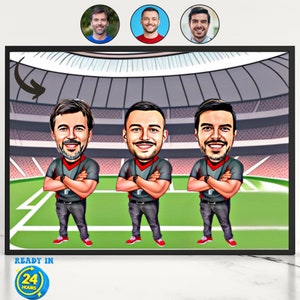 Caricatura de entrenador de fútbol personalizada, regalo para entrenador de fútbol, retrato de dibujos animados de entrenador personalizado, caricatura de entrenador, caricatura de entrenador de 3 caras