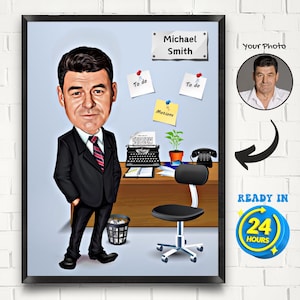 Benutzerdefinierte Chef Cartoon Zeichnung im Büro, Mitarbeiter Geschenk für Männer, männliche Mitarbeiter Karikatur vom Foto, lustiges Chef Geschenk, benutzerdefinierte Karikatur Porträt