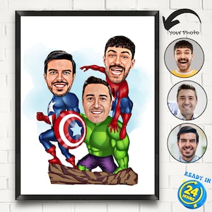 Custom Superhero Family Cartoon Portrait, Best Friend Gift, Superheroes Caricature, Family Portrait, Super Family Caricature, Birthday Gifts