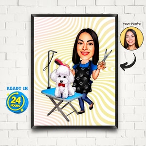 Personalized Pet Groomer Cartoon Portrait, Dog Groomer Gifts, Pet Groomer Caricature, Pet Groomer Caricature Drawing, Pet Grooming Birthday