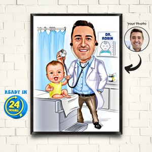 Benutzerdefinierte männliche Kinderarzt Cartoon Portrait Pädiatrischer Arzt Karikatur, Karikatur vom Foto, lustiges Kinderarzt Geschenk, Kinderdoktor Cartoon