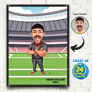 Caricatura de entrenador personalizada a partir de una foto, regalo para entrenador de fútbol, retrato de dibujos animados de entrenador personalizado, caricatura de entrenador digital, regalo divertido de entrenador