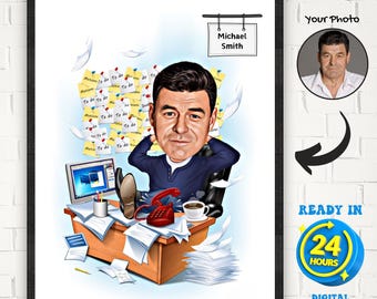 Personalized Male Boss Caricature from Photo,Boss Cartoon Portrait, Boss Gift for Men, Funny Boss Caricature, Boss Caricature, Gift for Boss