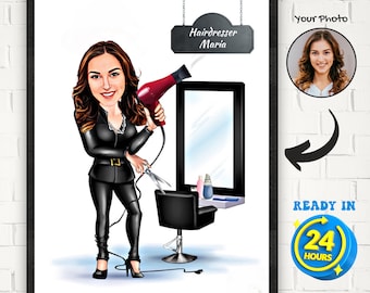 Gepersonaliseerde kapper cartoon portret, aangepaste kapper karikatuur tekening van foto, grappige kapper karikatuur, kapper cartoon