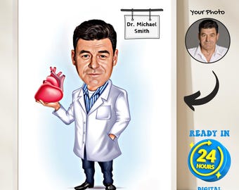 Benutzerdefinierte super männliche Kardiologen-Karikatur, Kardiologen-Geschenk, Kardiologen-Karikatur-Porträt, Kardiologie-Geschenk für Mann, Kardiologen-Geschenkidee