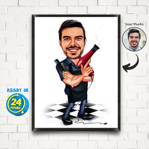 Custom Men Hairdresser Cartoon Portrait, Male Hairdresser Caricature from Photo, Hairdresser Caricature Gift, Male Barber Cartoon,Man Barber