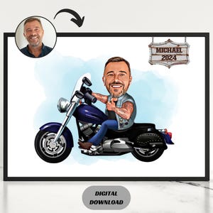 Benutzerdefiniertes Motorradfahrer-Karikaturporträt, personalisierte Karikatur des Motorradfahrers, Geschenk für Motorradliebhaber, Bikerkarikatur, Motorradfahrer