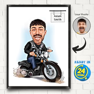 Personalized Motorcyclist Cartoon Portrait, Custom Cartoon Best Biker Gift, Motorbiker Caricature Portrait, Funny Motorbiker Christmas Gifts