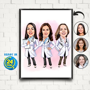 Retrato de caricatura de doctora personalizado, caricatura de doctora, regalos para doctora, regalo de doctora, dibujo de caricatura de doctora, regalo médico
