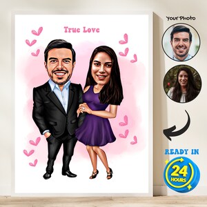 Valentines Day Caricature Portrait, Anniversary Gift, Custom Couple Cartoon Portrait, Family Portrait, Valentine&#39;s Day Gift, Love Caricature