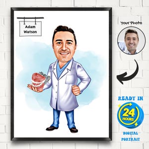 Benutzerdefinierte männliche Zahnarzt Karikatur Porträt, Geschenk für Zahnarzt, Zahnarzt Cartoon Porträt, Zahnarzt Geschenke, Zahnarzt Porträt, Zahnarzt Karikatur
