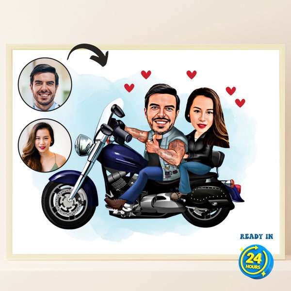 Personalisierte Motorradfahrer Paar Cartoon Portrait, benutzerdefinierte Cartoon Valentinstag, Motorradfahrer Paar Portrait, lustige Motorradfahrer Paar Geschenk