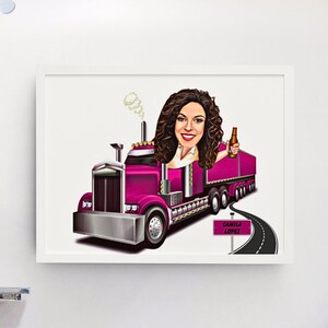 Personalized Female Truck Drivers Caricature, Lady Truckers Portrait