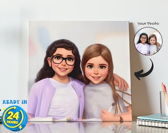 Best Friend Gift, Friends Picture Frame Sign, Custom Bestfriends Canvas, Cartoon Best Friend Portrait, Gift For Friends, Best Friend Print