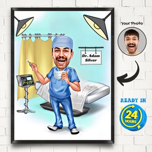 Personalized Surgeon Cartoon Portrait: Unique Doctor Gift (Digital Download)