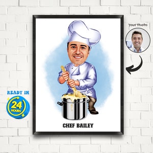 Koch Geschenk für Männer, männliche Koch Karikatur vom Foto, lustige Koch Kunst, lustiges Koch Geschenk Porträt, individuelles Mann Koch Cartoon Porträt, Koch Zeichnung