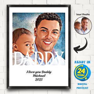 Personalised Family Portrait, Fathers Day Gift, Custom Daddy Drawing, Portrait From Photo, Custom Portrait, Gift for Dad, Drawing From Photo