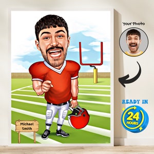 Benutzerdefinierte Rugby Spieler Karikatur vom Foto,Rugby-Fußball-Zeichnung, lustiges Rugby-Geschenk, Fußball-Karikatur-Porträt, Weihnachtsgeschenk, Sportgeschenke