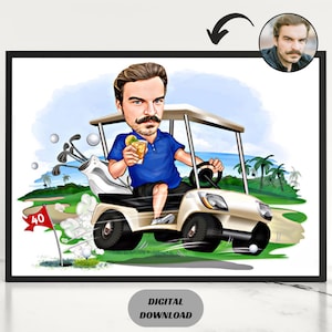 Personalisierte männliche Golfspieler Geschenke, Golfer Cartoon Porträt, Golfer Karikatur, Geschenk für Männer, Golfer Geschenke, Golfspieler Karikatur Porträt