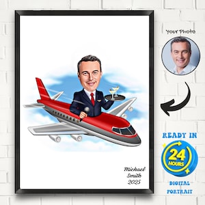Custom Male Flight Attendant Cartoon Portrait, Cabin Crew Caricature, Gifts for Male Cabin Crew, Funny Cabin Crew Caricature Draw from Photo