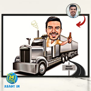 Custom Truck Driver Caricature: Fun Personalized Portrait (Digital Download)