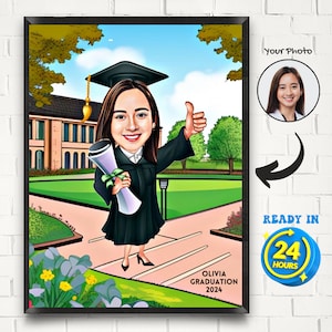 Personalized Female Graduation Cartoon Portrait, Graduation Gift, Graduation Cartoon, Graduation Caricature from Photo, Collage Student Gift