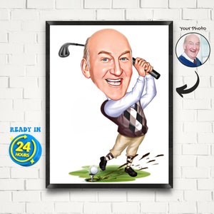 Golfer Caricature from Photo, Golfer Gift, Custom Golfer Cartoon Portrait, Golfer Portrait, Funny Golfer Digital Portrait, Golfer Cartoon