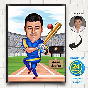 Custom Male Baseball Player Cartoon Portrait, Caricature from Photo, Baseball Caricature, Gift for Baseball Player, Funny Baseball Cartoon