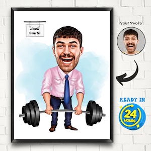 Personalized Fitness Cartoon Portrait, Custom Weightlifter Caricature Drawing from Photo, Gym gift, Funny Fitness Caricature, Workout Gift