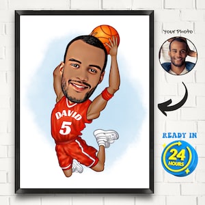 Personalized Basketball Player Caricature from Photo, Basketball Cartoon Portrait, Gift for Basketball Sports Lover, Basketball Portrait Fun