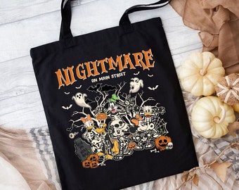 Retro Mickey and Friends Halloween Tote Bag, Vintage Disney Halloween Bags, Nightmare On The Main Streat, Disney Trick or Treat Tote Bag