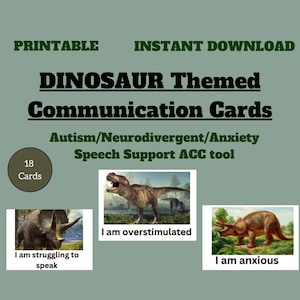Dinosaurus communicatiekaarten non-verbale hulp OC voor autisme, neurodiversiteit en angst - afdrukbaar