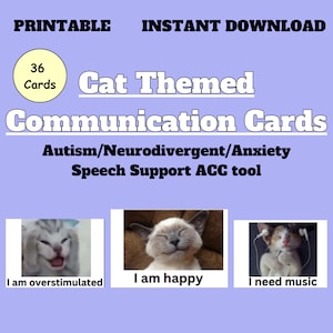 Kattencommunicatiekaarten 36-delig non-verbale hulp AAC voor autisme, neurodiversiteit en angst - afdrukbaar