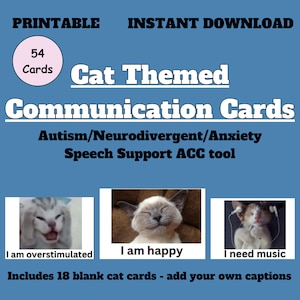 Kattencommunicatiekaarten 54-delig non-verbale AAC voor autisme, neurodiversiteit en angst - afdrukbaar
