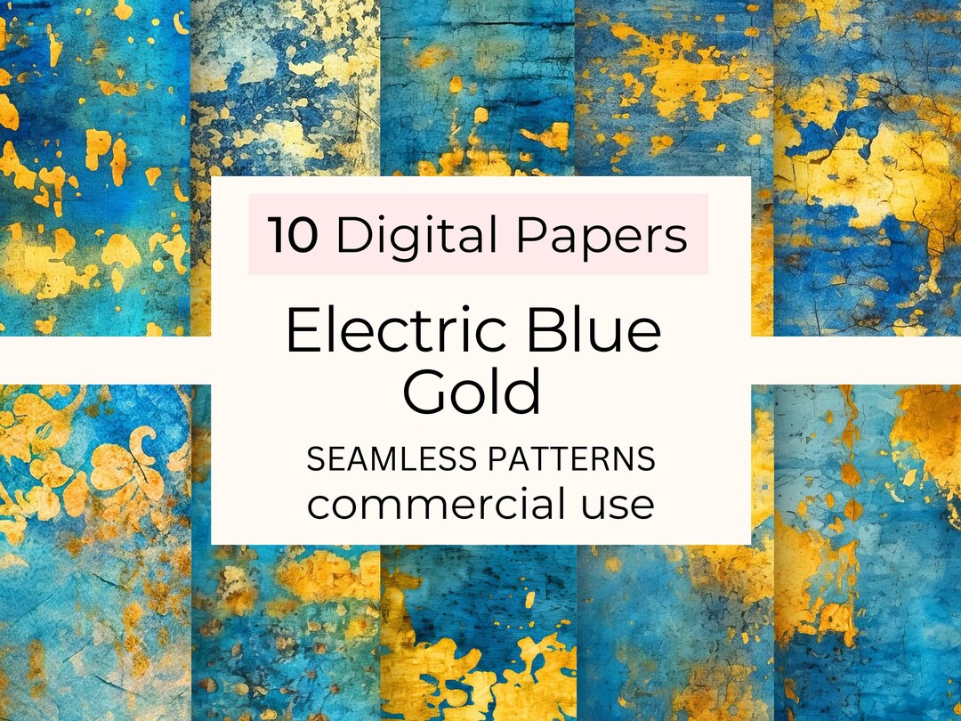 Blue and Gold Digital Papers, Seamless Pattern for Crafting, Decoupage ...