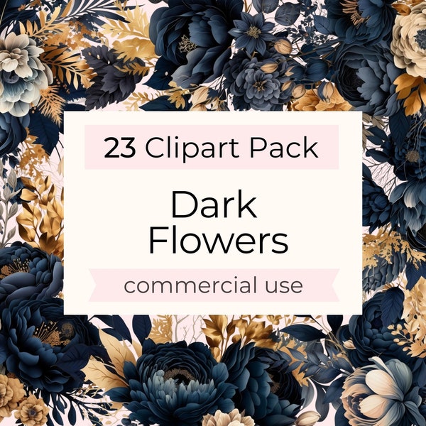 Dark Flowers Clipart, Gothic Florals Pack, Botanical Arrangements, Fairy-tale Printable Pngs, Fantasy Files, Watercolour Elegant Bouquets