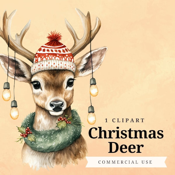 Christmas Deer Clipart, Woodland Animal, Holiday Card Making, Baby Deer Fawn Transparent Png, Xmas Tree Decoration, Winter Nursery Decor