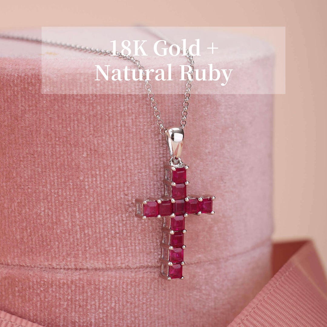 Cross Inside Ruby Classic Natural Ruby Cross Pendant by Jewelrynstore, Baptized Present ...