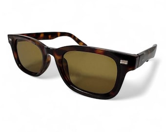 Brown Tortoise Square Sunglasses Y2K Vintage Retro UV400 Dark Yellow Tint Unisex Glasses