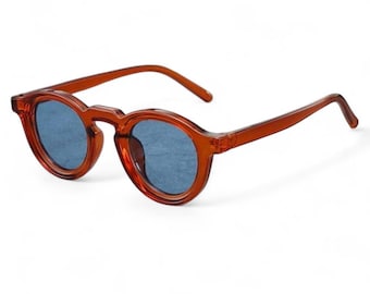 Oversized Round Dark Orange Sunglasses Y2K Vintage Retro Transparent UV400 Blue Tint Unisex Glasses