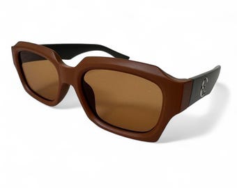 Dark Brown & Grey Square Sunglasses Y2K Vintage Retro UV400 Transparent Tint Unisex Glasses